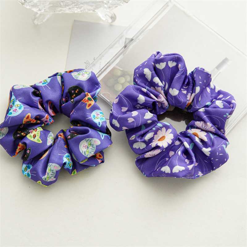 Pretty 2022 New Arrival Spring Women Hair Accessories Customize Print Flower Animal Heart Elastic Purple Hair Scrunchies