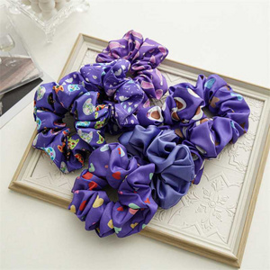 Pretty 2022 New Arrival Spring Women Hair Accessories Customize Print Flower Animal Heart Elastic Purple Hair Scrunchies