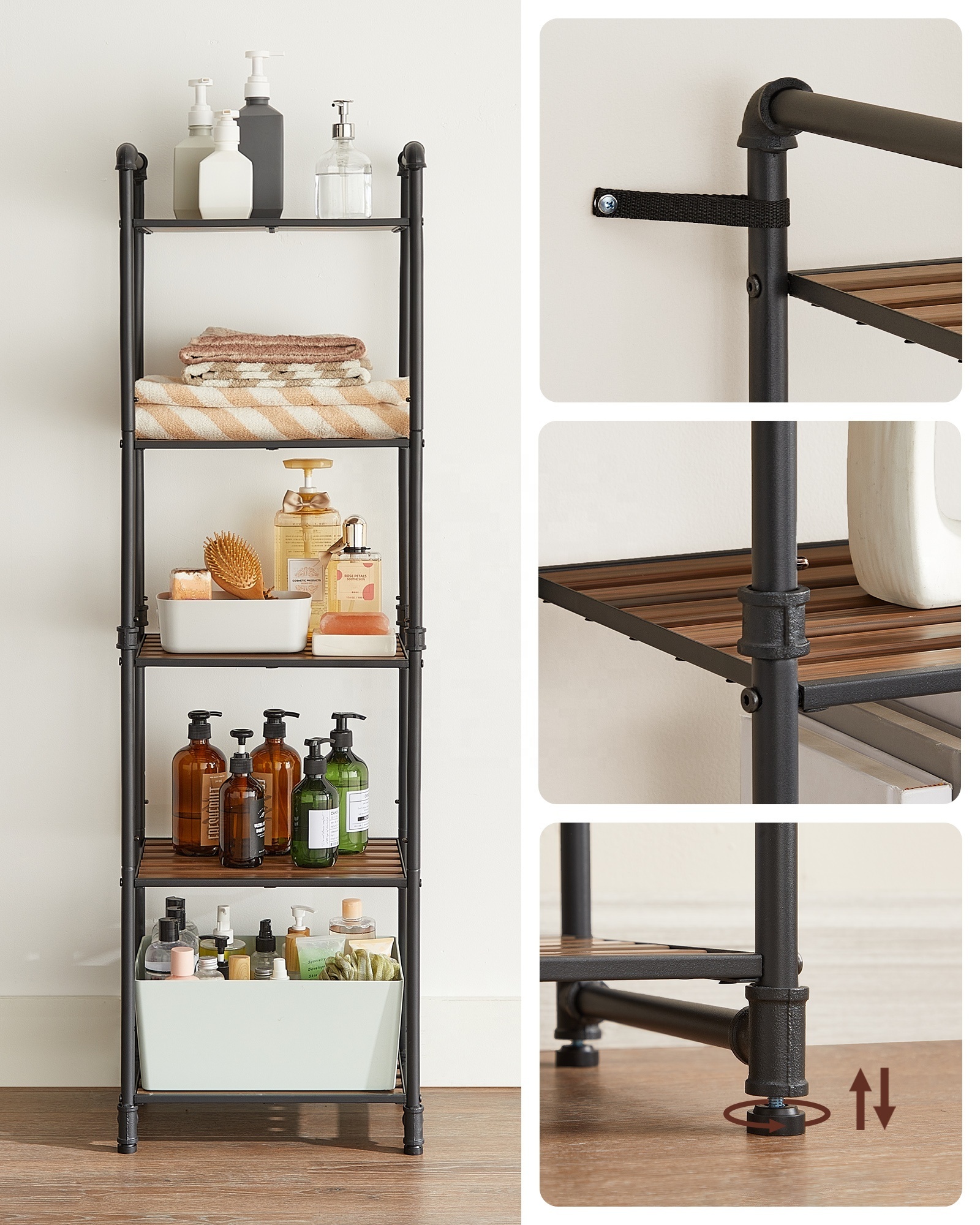 SONGMICS Height-Adjustable Bathroom Shelf 5-Tier  Shelving Unit Kitchen Shelf