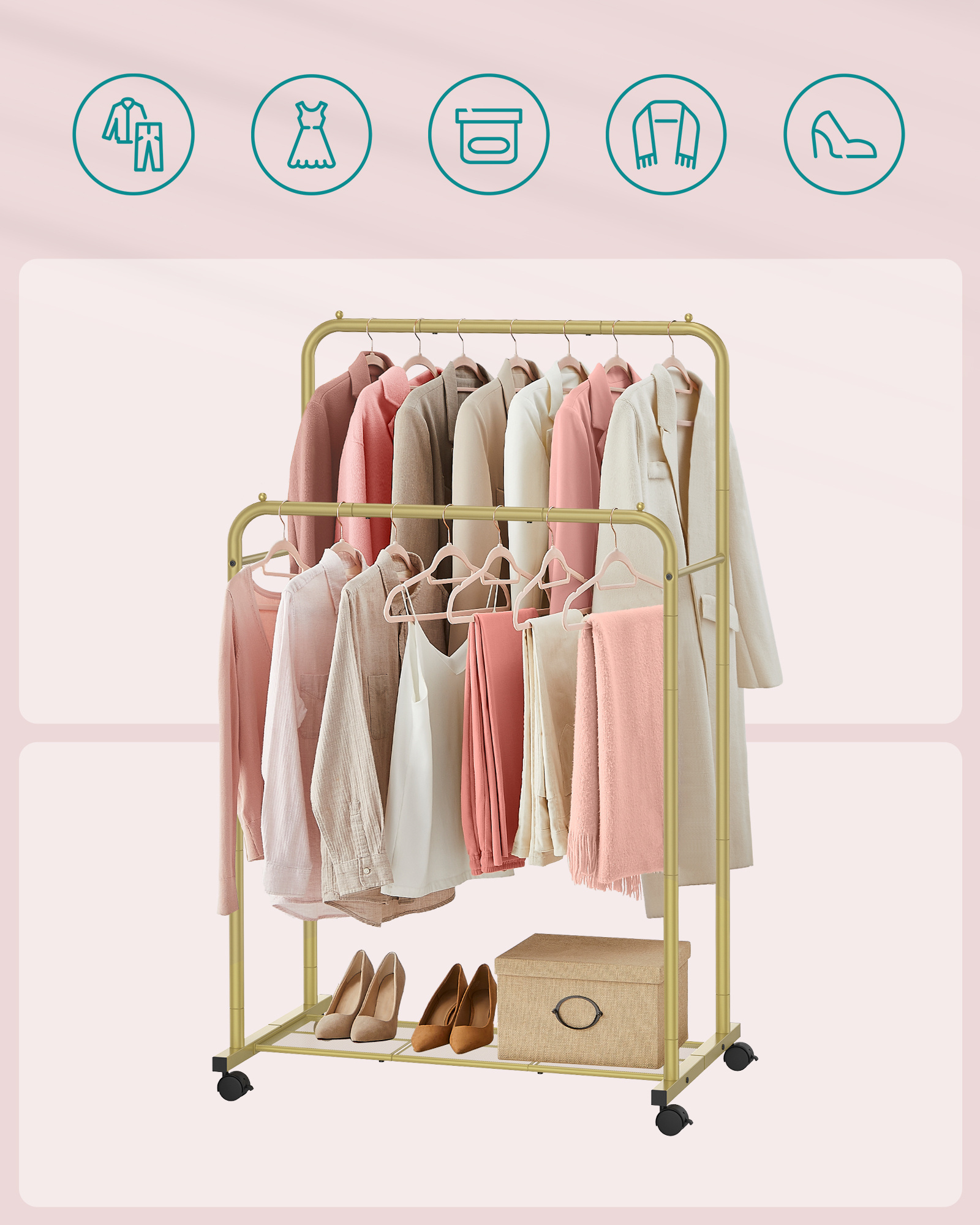 SONGMICS Golden clothes hanger rack  for hanging towels garment coat rack Multifunctional Clothes Display Rack