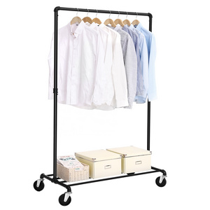 SONGMICS Clothing Stand with 1 Clothes Rail and Shelf for Bedroom Laundry Room Heavy Duty Metal Clothes Rack on Wheels