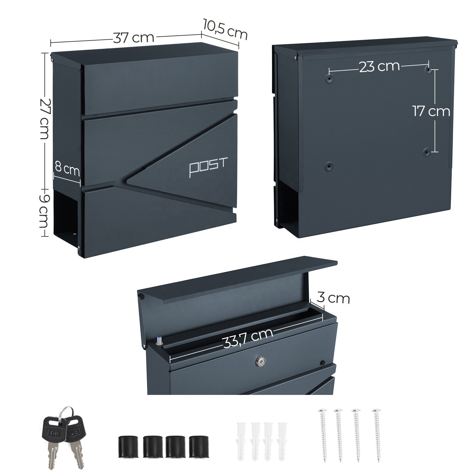 SONGMICS Newspaper Letter Box Outdoor Wall Mounted Key Lock Post Box Waterproof modern Steel Mail Box