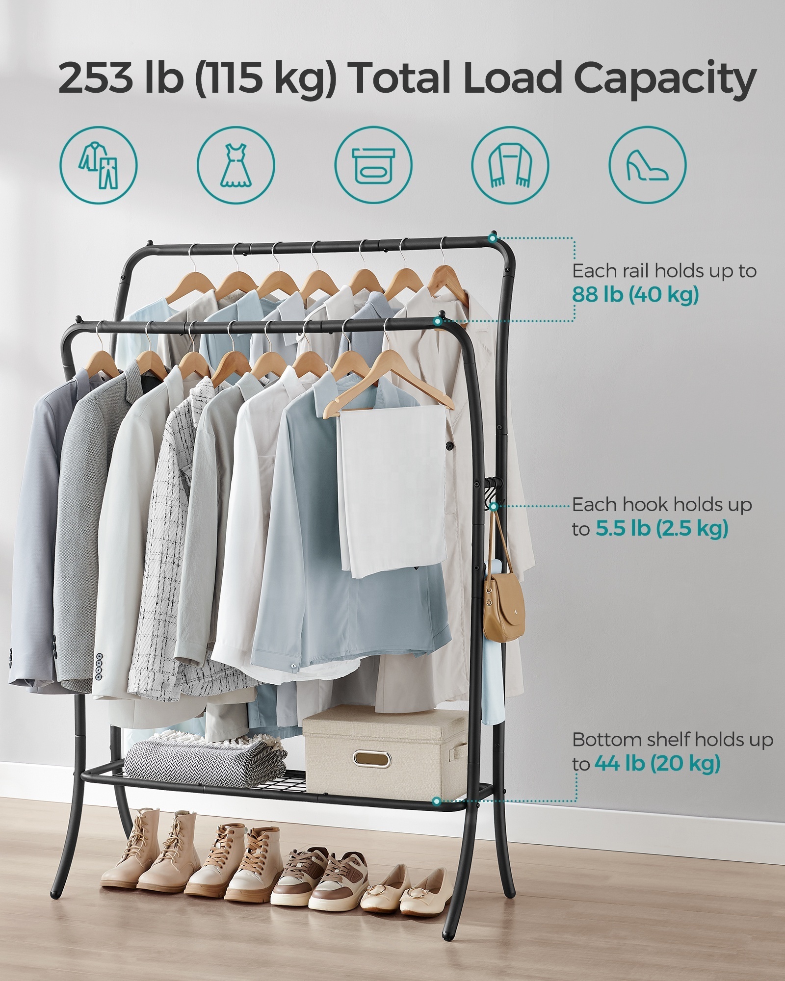 SONGMICS Wholesale floor standing hanging clothes Steel Clothes Rack Clothes Display Rack