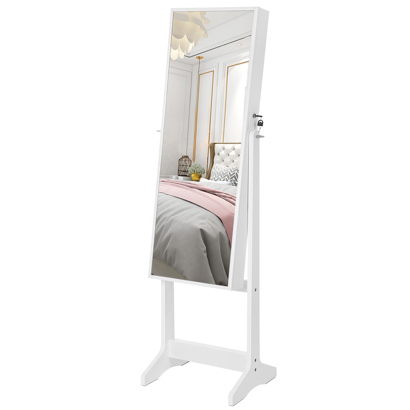 SONGMICS White Lockable jewelry armoire cabinet Full-Length Mirror storage tall standing jewelry cabinet