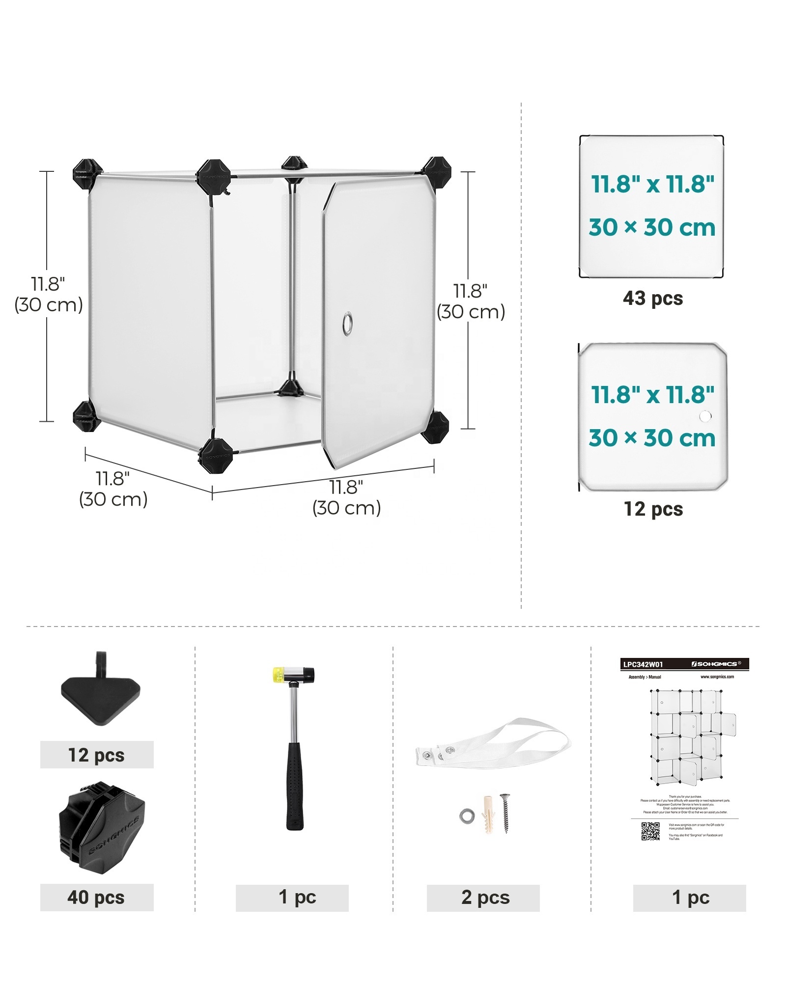 SONGMICS Modular Bookcase DIY Plastic Closet Cabinet for Bedroom Living Room Cube Storage with door