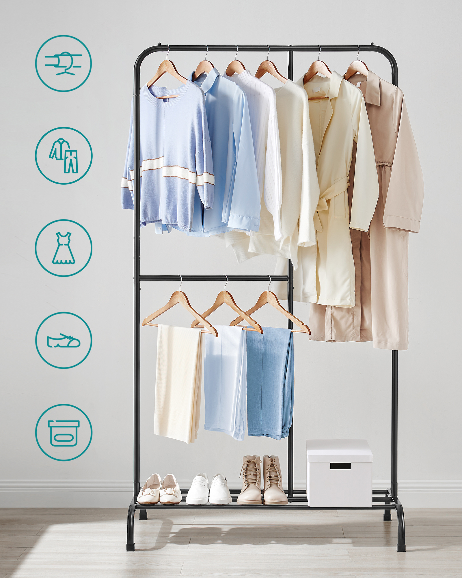 SONGMICS Clothes Rail for Bedroom Living Room Hallway Dress Display Rack  Clothes Rack with adjustable Hanging Rail