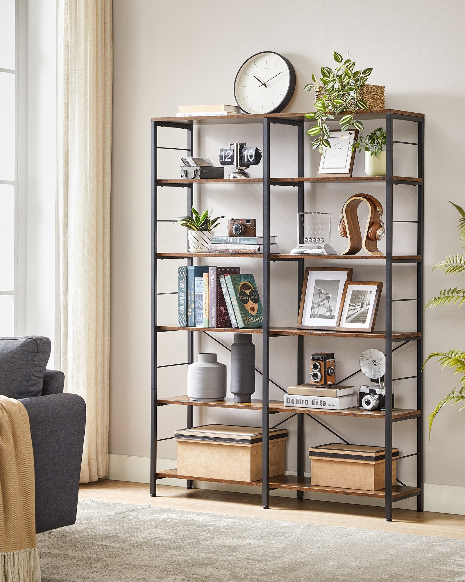 VASAGLE Industrial Style Shelving Unit 6-Tier Bookshelf Tall Storage Shelf