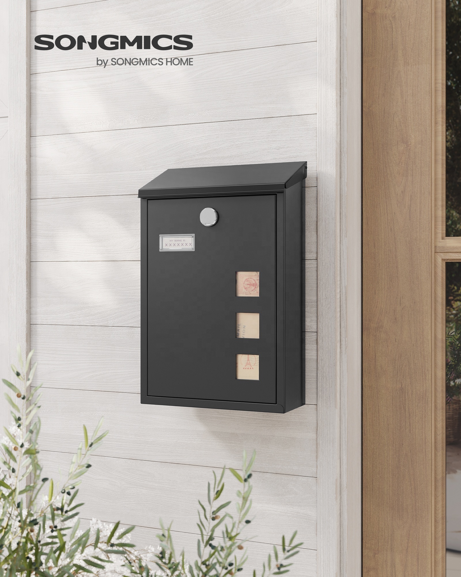 SONGMICS OEM Outdoor steel Post Box Wall Mounted  Secure Letter box Outdoor Mailbox with Key Lock for House