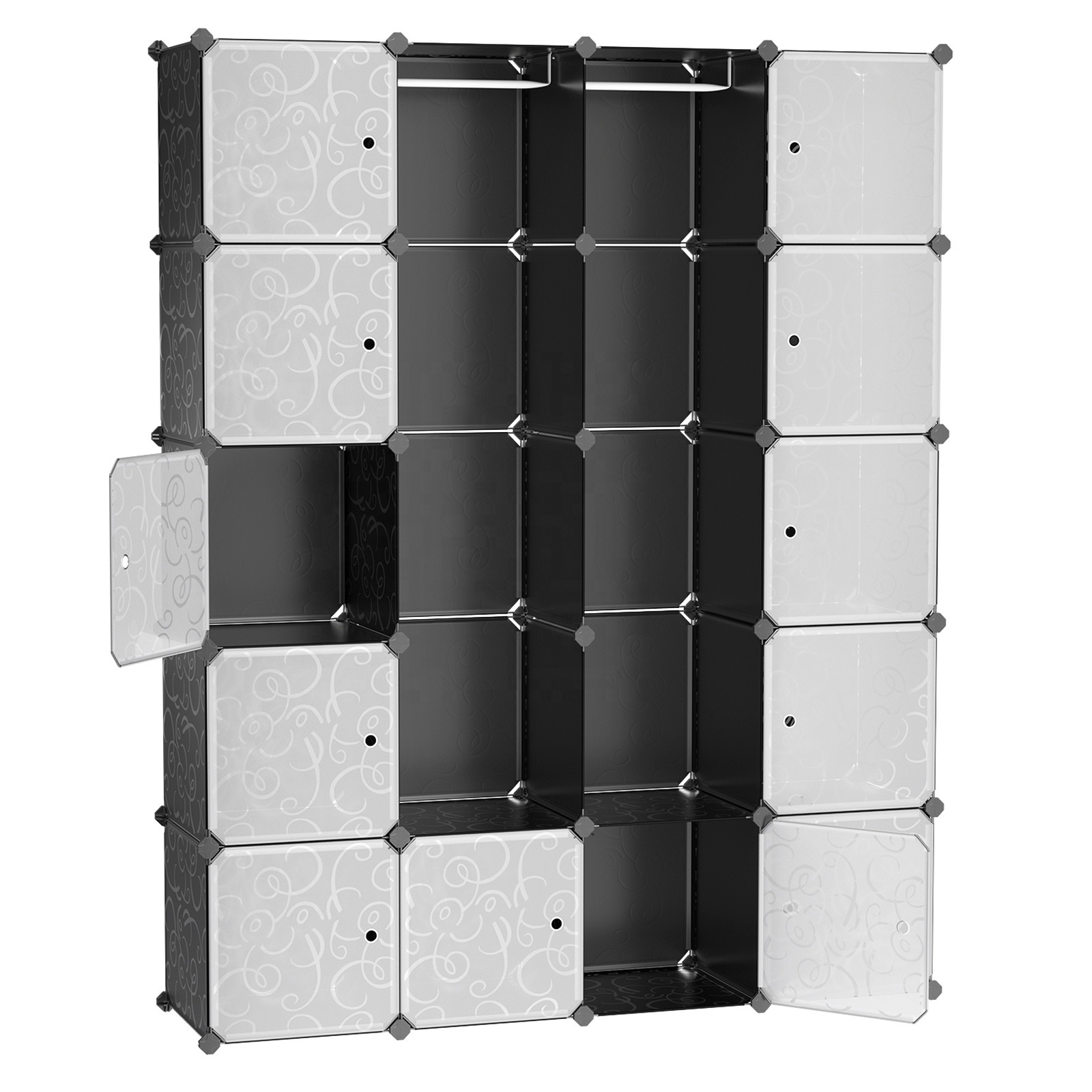 SONGMICS DIY Environmentally Clothes Closet Foldable Cubes Plastic Wardrobe With 2 Rails