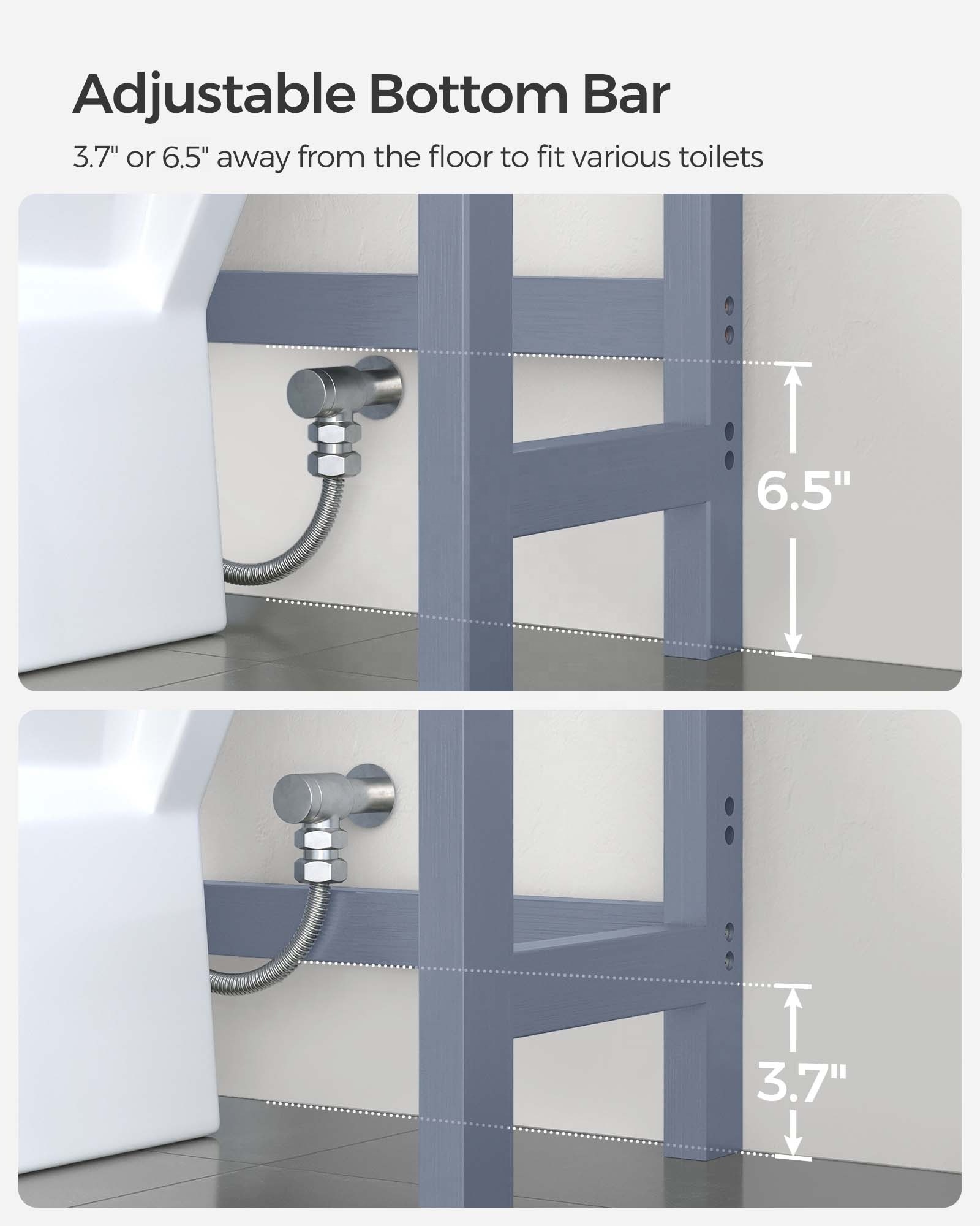 SONGMICS 3-Tier Bathroom Organizer  with Multi-Functional Shelves Bamboo Over The Toilet Rack with Adjustable Shelf