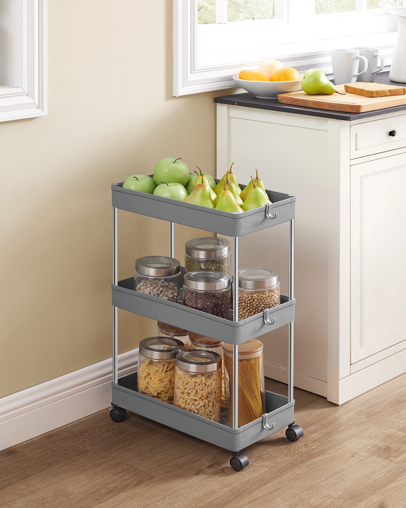 SONGMICS Narrow Storage Trolley for Kitchen Bathroom Office 3 Tier Standing Shelf Unit Storage Holders & Racks