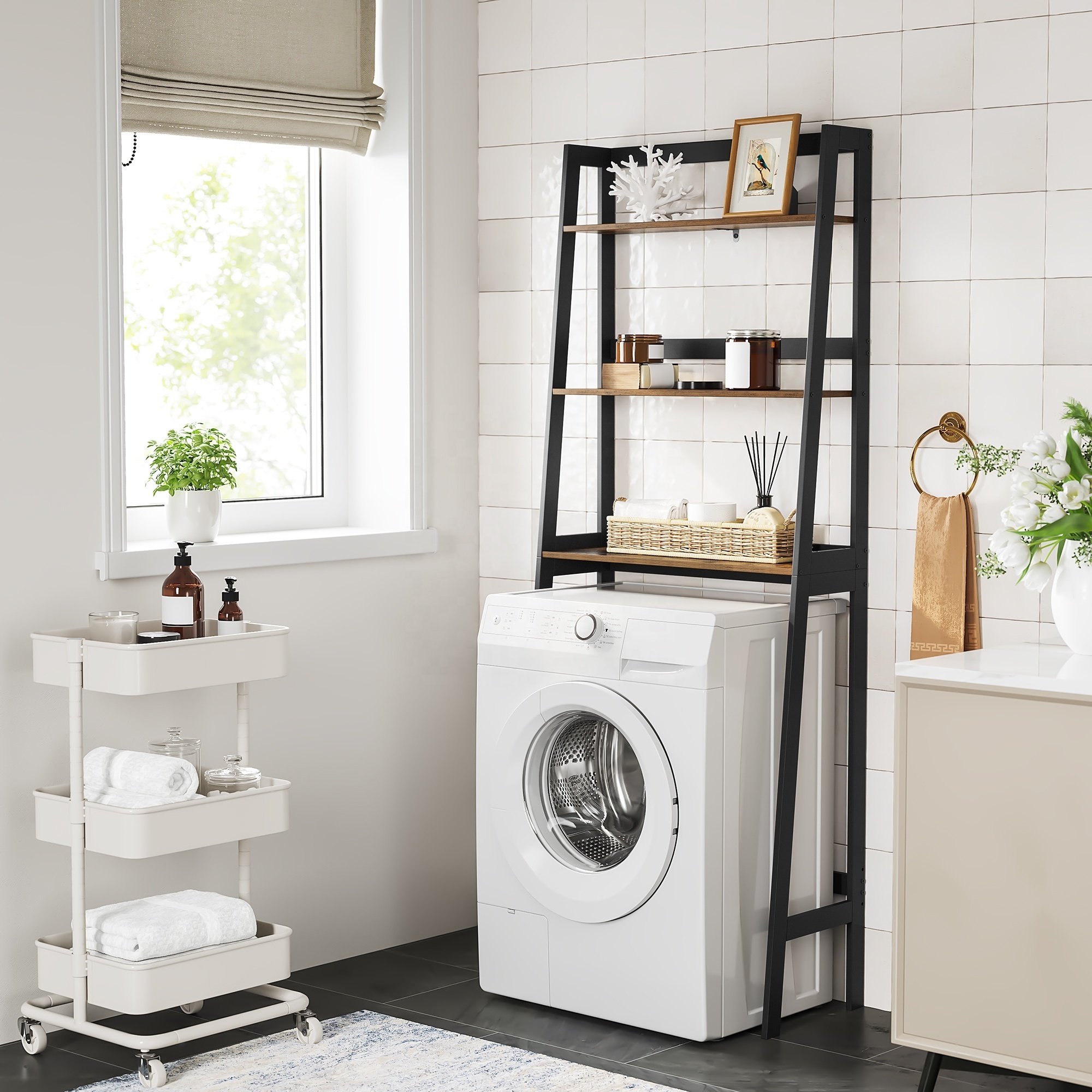 SONGMICS 3 Layer Over Washing Machine Storage shelf bamboo Over Toilet Storage Rack