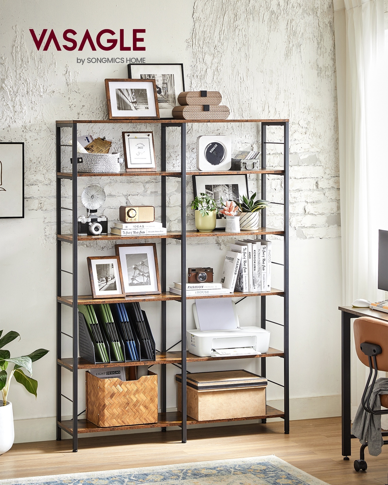 VASAGLE Industrial Style Shelving Unit 6-Tier Bookshelf Tall Storage Shelf