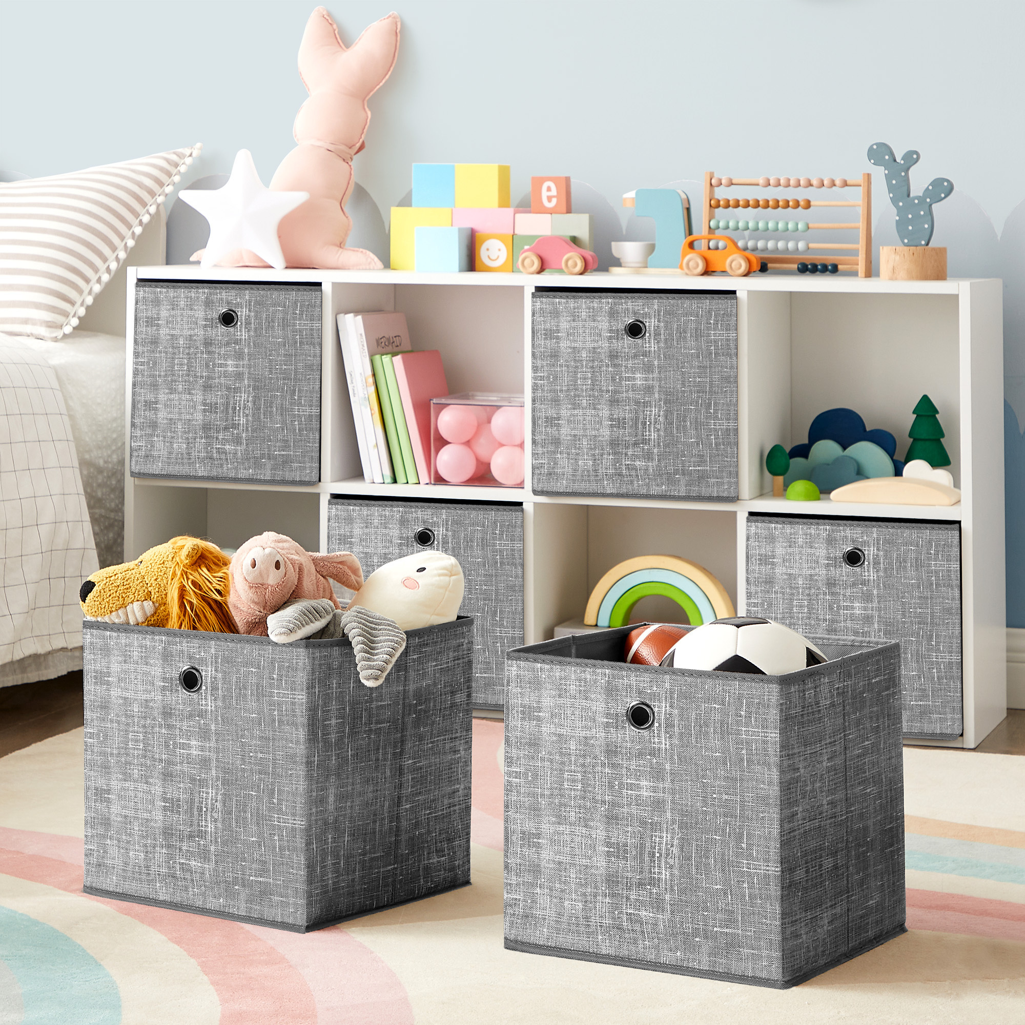 SONGMICS 6 pcs Non-Woven Fabric Storage Box with Handle Collapsible  Storage Chest Bins Cubes Bin Organizer