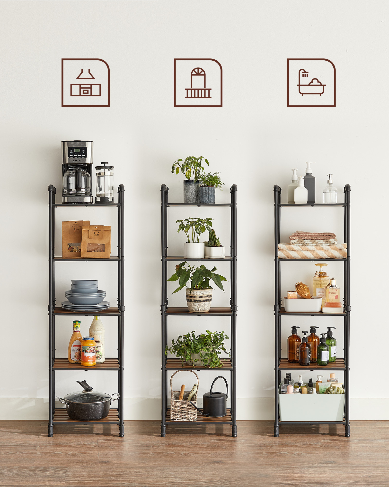 SONGMICS Height-Adjustable Bathroom Shelf 5-Tier  Shelving Unit Kitchen Shelf