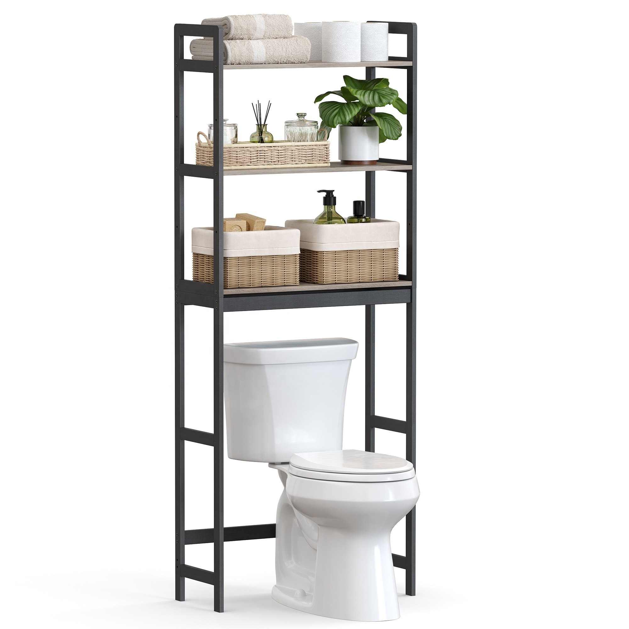 SONGMICS Bamboo Bathroom 3-Tier Eco-Friendly Storage Organizer Over The Toilet Storage Rack Shelf