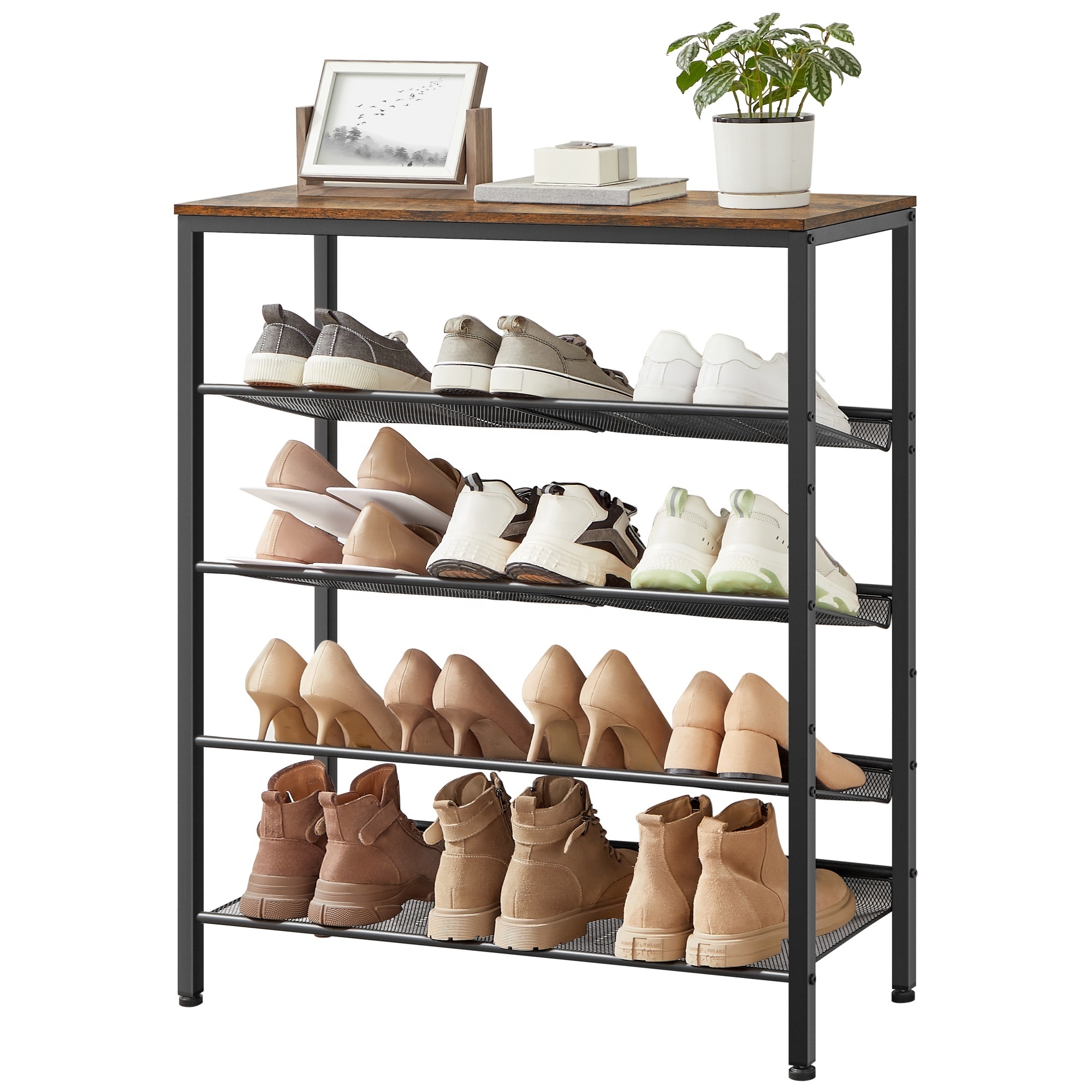 VASAGLE 5 Tier Large Surface Shoe Rack Entrance Hallway shoe shelf storage shelf with Adjustable Mesh Shelves