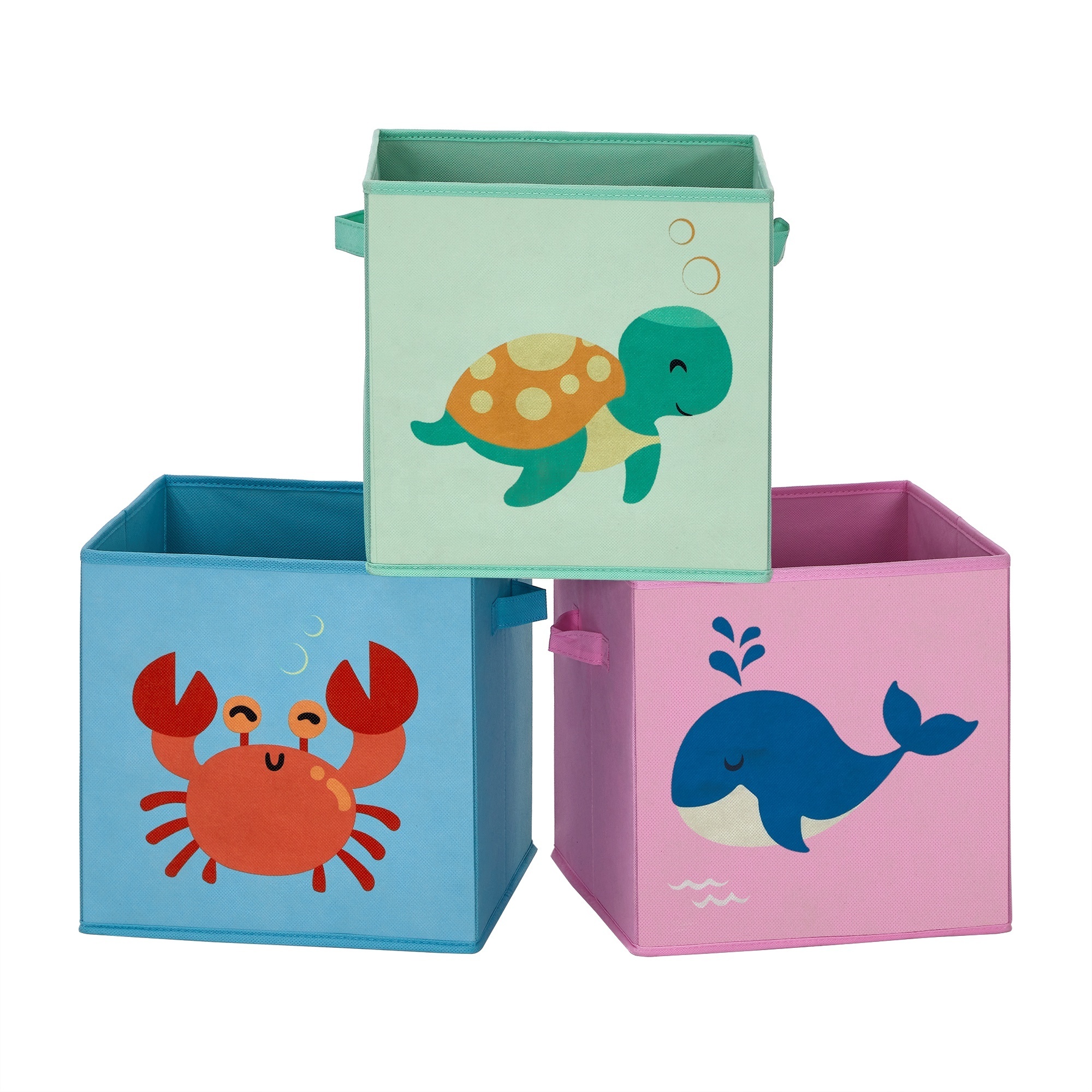 SONGMICS Wholesale 3pcs Foldable Toy Storage Cubes Collapsible Fabric Storage Boxes for Kids with Handle