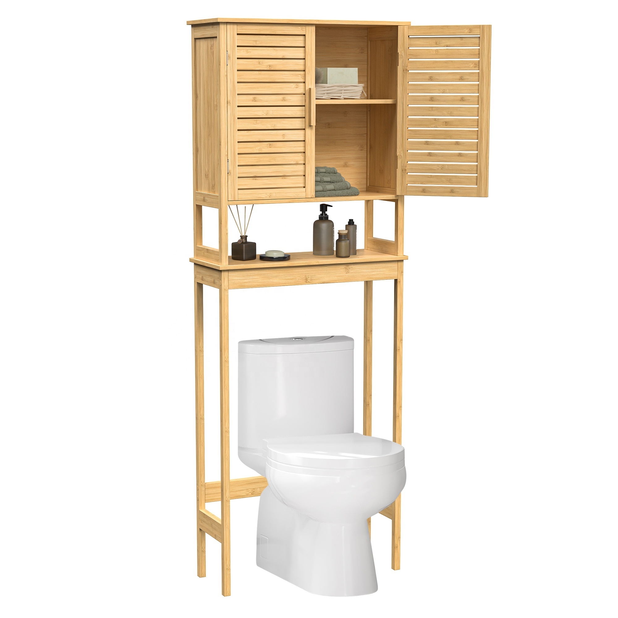 SONGMICS Multi Tier Bamboo storage Rack for Laundry Bathroom Over the Toilet Storage cabinet