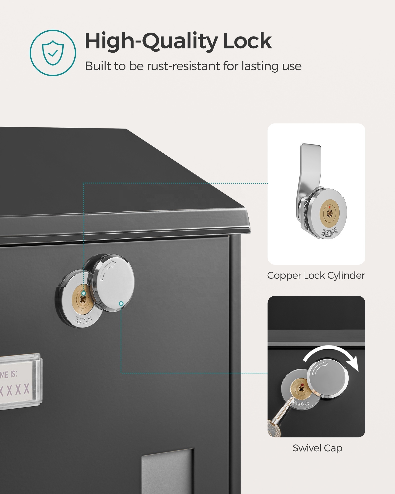 SONGMICS OEM Outdoor steel Post Box Wall Mounted  Secure Letter box Outdoor Mailbox with Key Lock for House