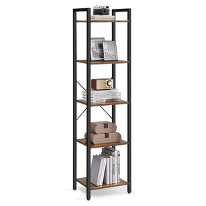 VASAGLE Custom 5 tiers metal frame Organizer Shelving Unit wood bookcase Free Standing ladder storage bookshelf