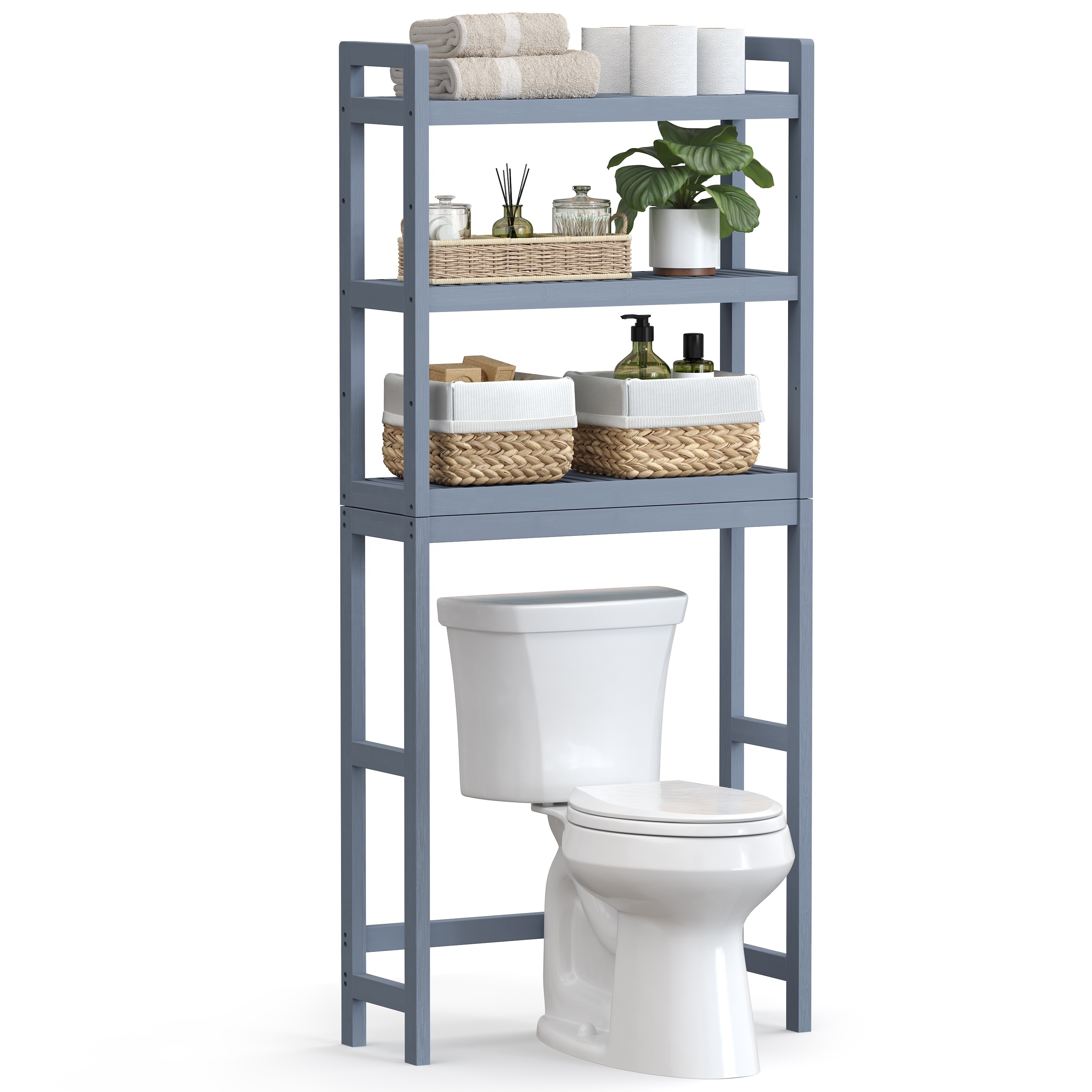 SONGMICS 3-Tier Bathroom Organizer  with Multi-Functional Shelves Bamboo Over The Toilet Rack with Adjustable Shelf