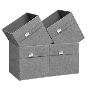 SONGMICS Large Square Fabric Folding Storage  Bin with 2 Handles Set of 4 Collapsible Cube Storage Boxes