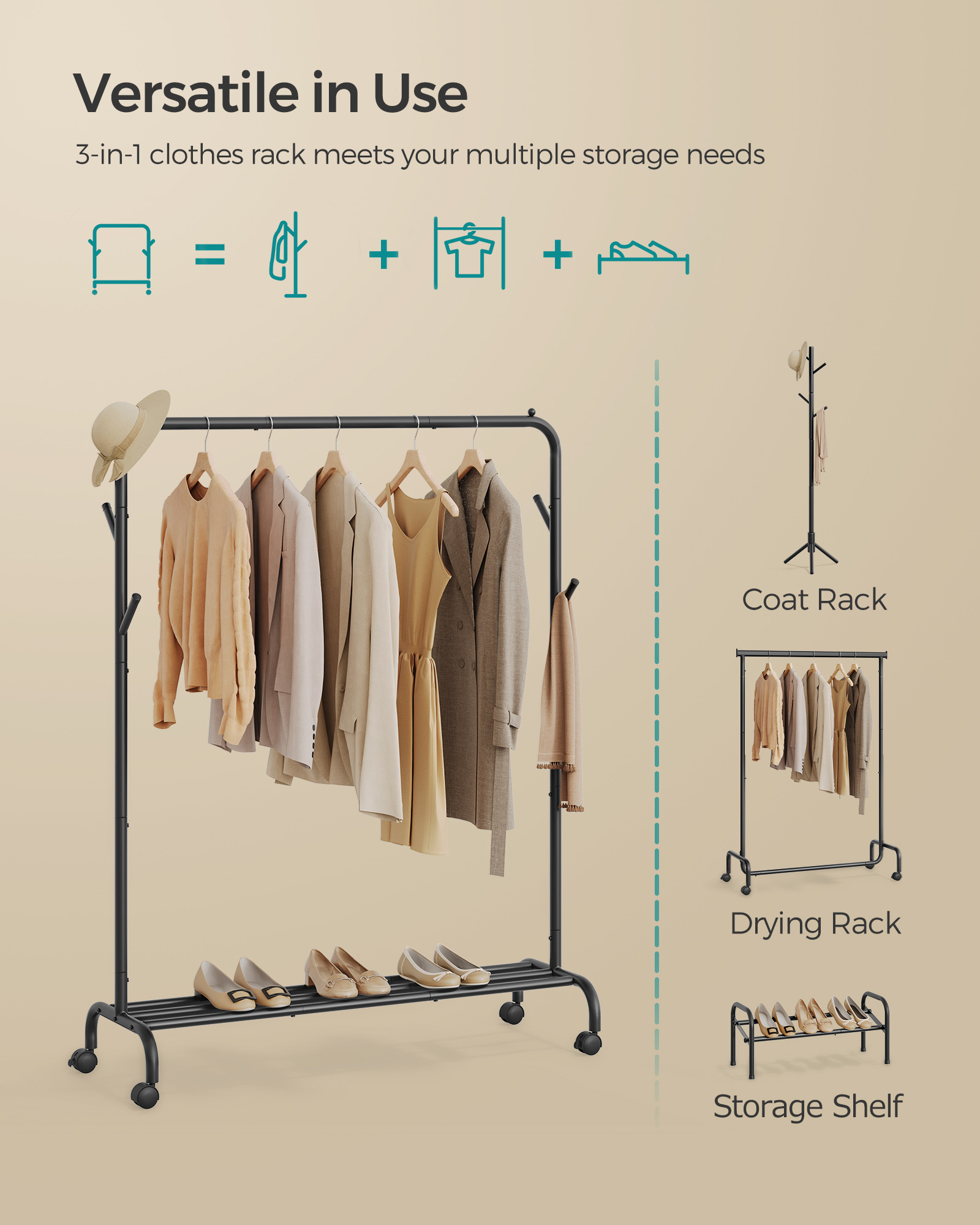 SONGMICS Free Standing Coat stand  Indoor Outdoor Cloth Storage Rack  garment racks Single pole clothing drying rack