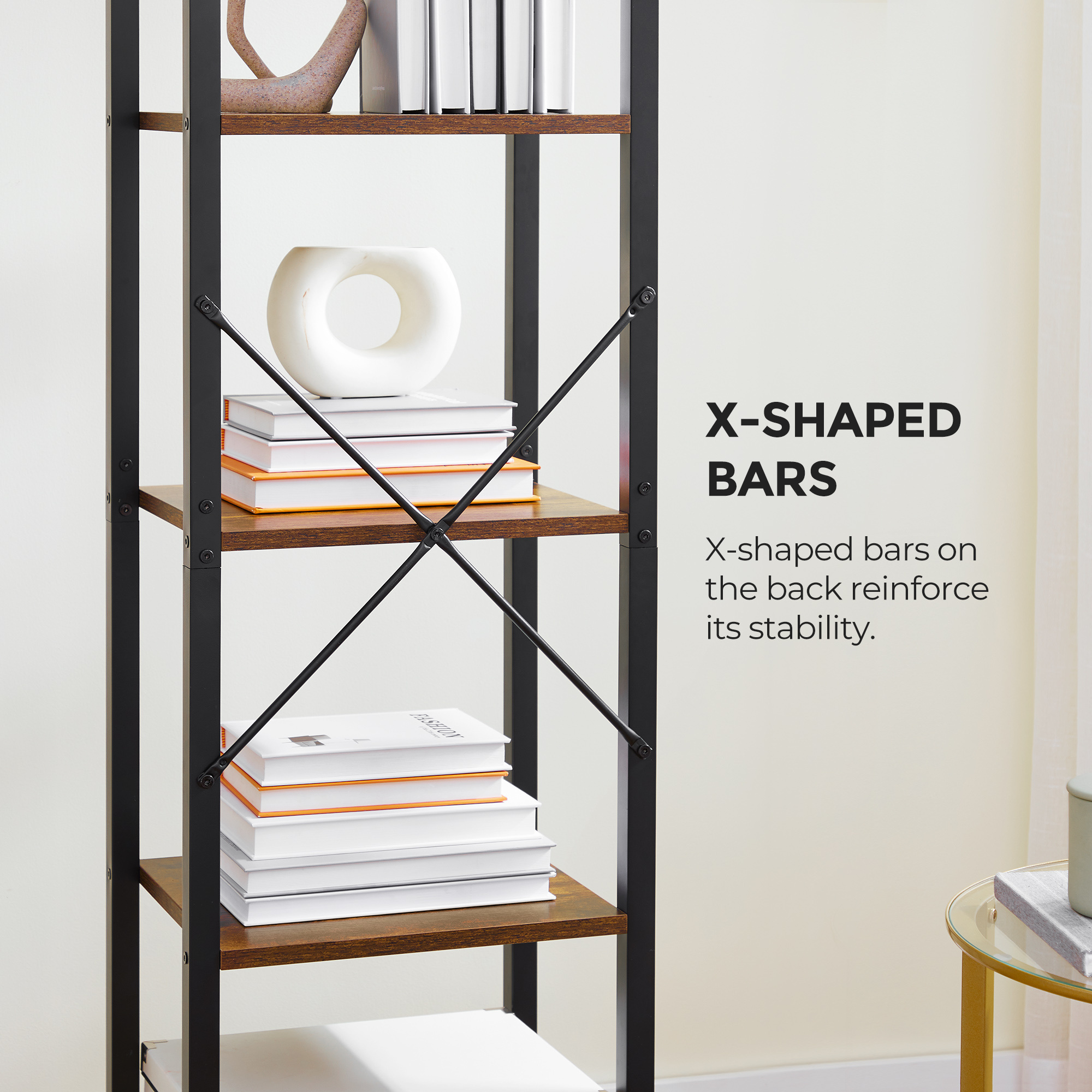 VASAGLE Custom 5 tiers metal frame Organizer Shelving Unit wood bookcase Free Standing ladder storage bookshelf