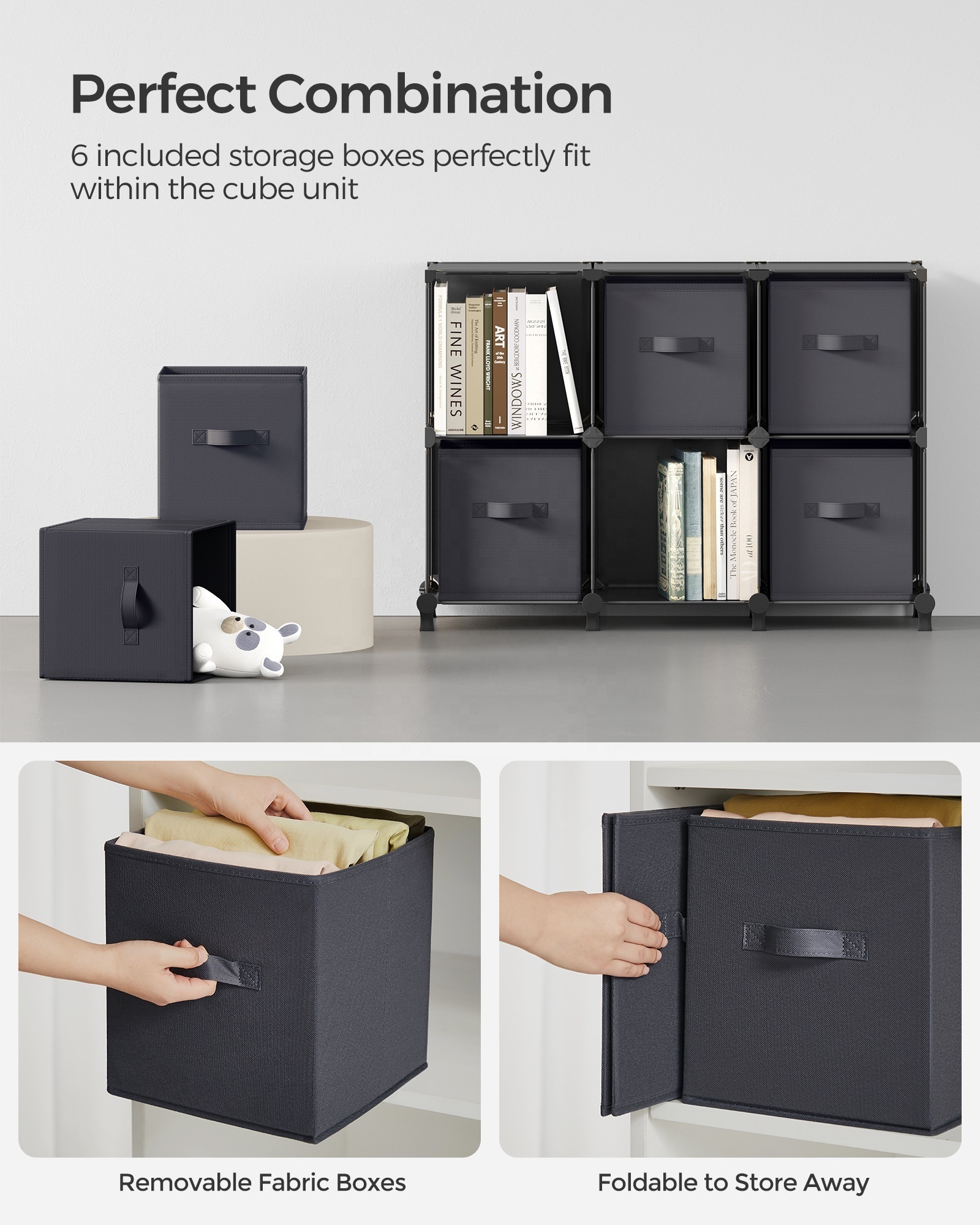 SONGMICS Customizable Shape storage cabinet Cube Storage Organizer with 6 Storage Boxes