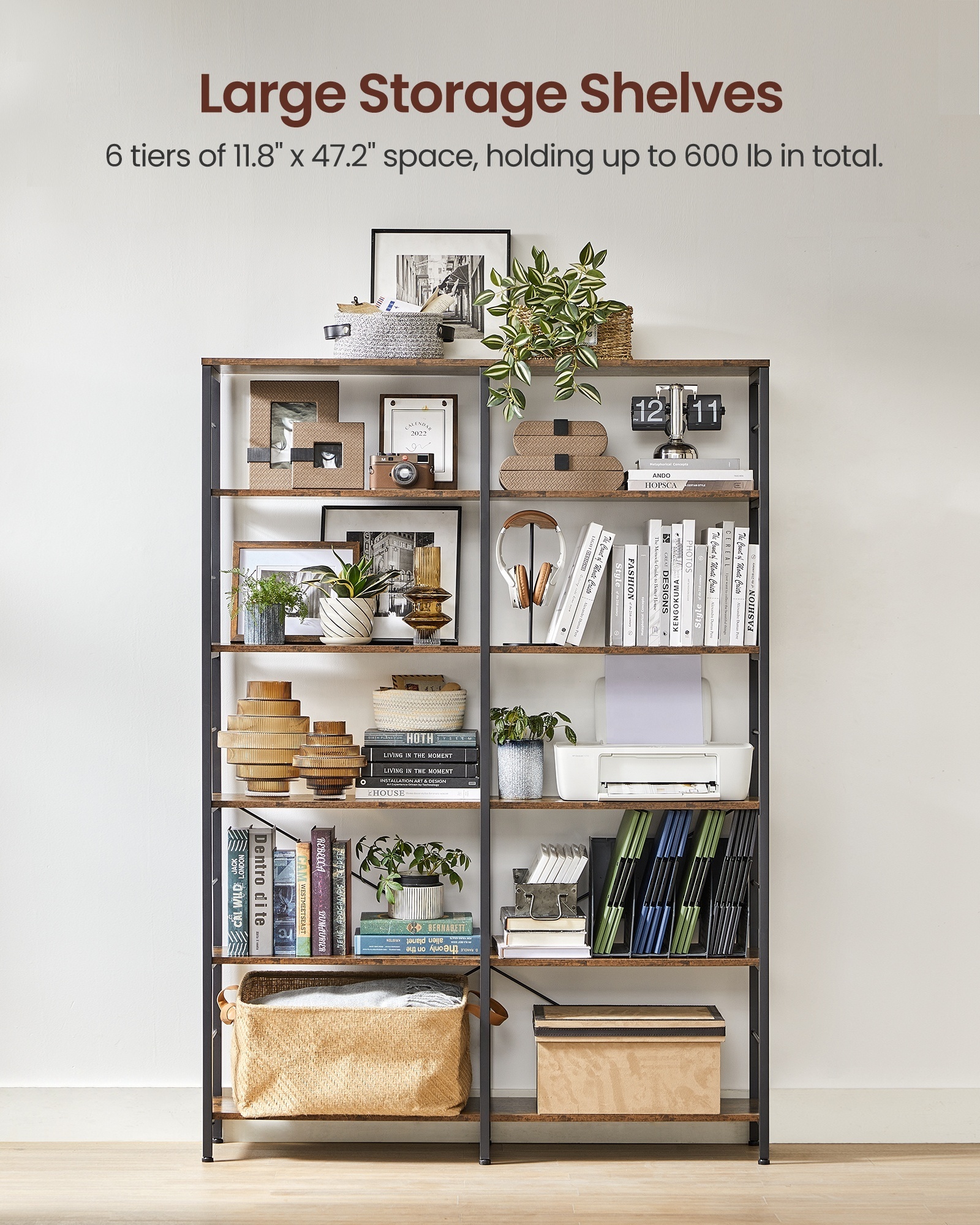 VASAGLE Industrial Style Shelving Unit 6-Tier Bookshelf Tall Storage Shelf