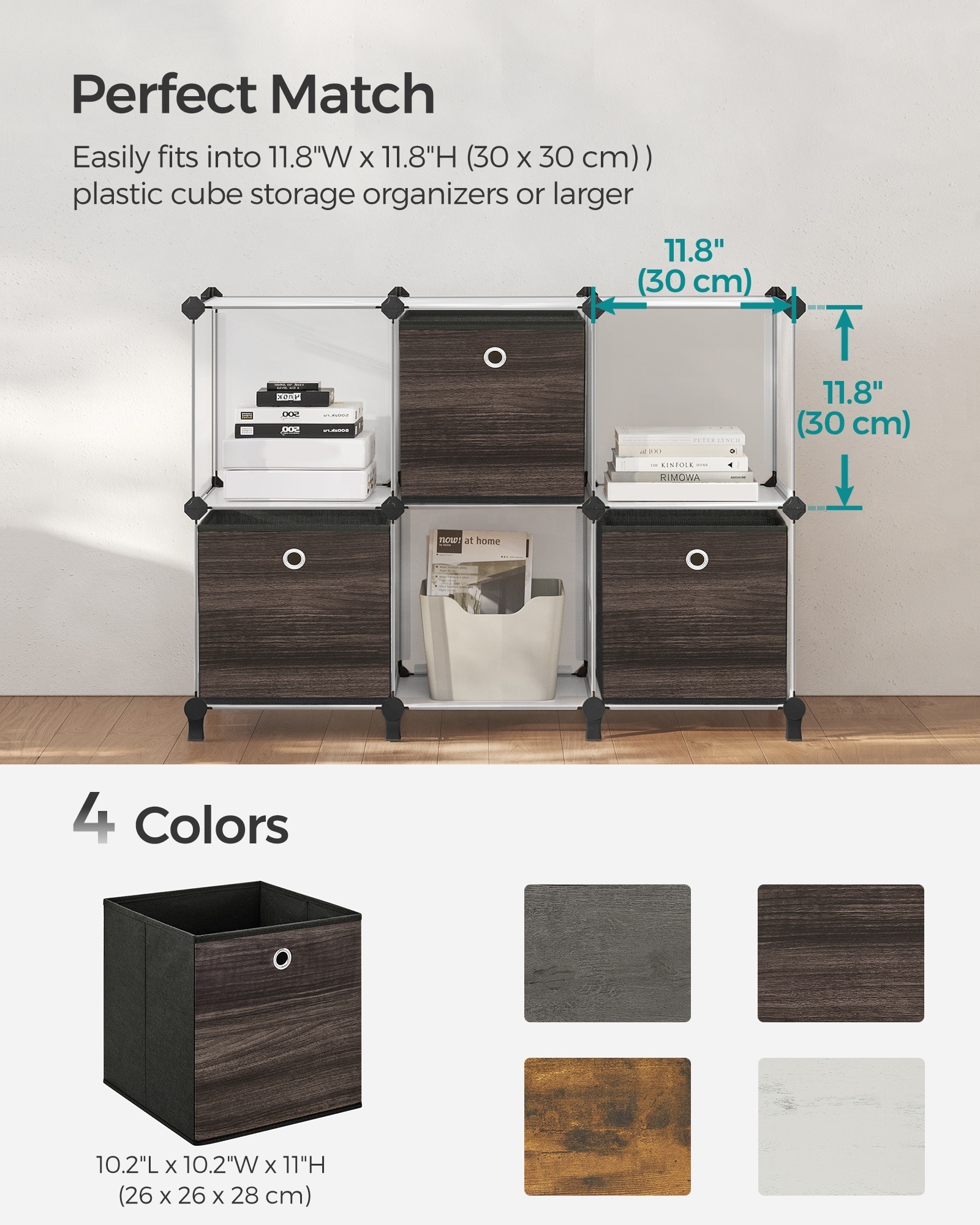 SONGMICS Storage Cubes Set of 6 Storage Bins with Handles Foldable Oxford Fabric and Non-Woven Fabric Storage Boxes