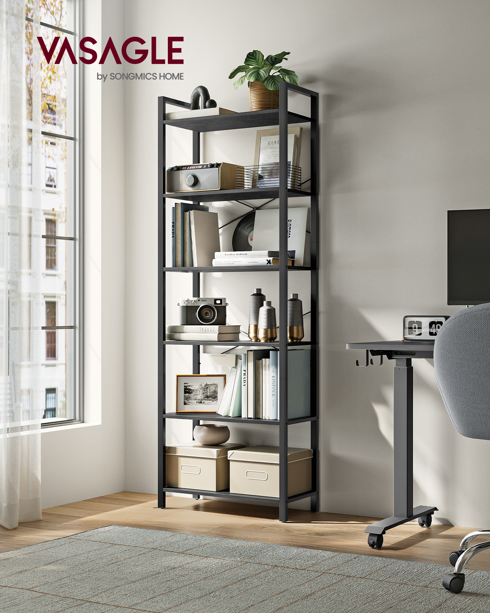 VASAGLE 6-Tier Tall Bookshelf Freestanding Shelf Unit for Living Room Bedroom Home Office