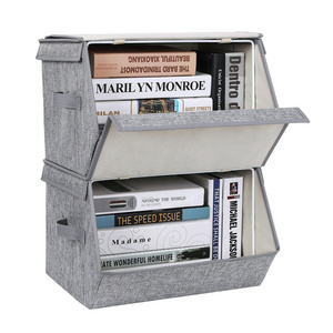 SONGMICS Stackable Folding Boxes with Fabric Cover Metal Frame and Side Handles Storage Boxes With Magnetic Hinged Lid