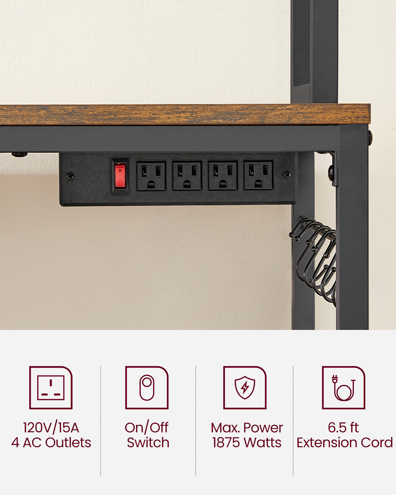 VASAGLE Kitchen Shelf with 6 Hooks and Metal Frame kitchen storage rack Industrial Design Microwave Shelf