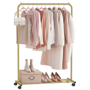 SONGMICS Boutique Gold Clothes Rack Mobile Clothes Rail With Wheel  Custom Clothes Display Racks