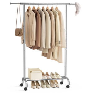 SONGMICS Floor standing Garment Rack Clothes Stands with Storage Shelf Fashion Clothes Rack