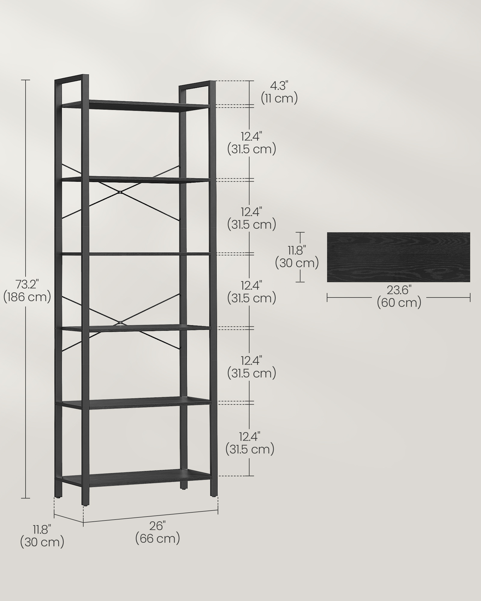 VASAGLE 6-Tier Tall Bookshelf Freestanding Shelf Unit for Living Room Bedroom Home Office