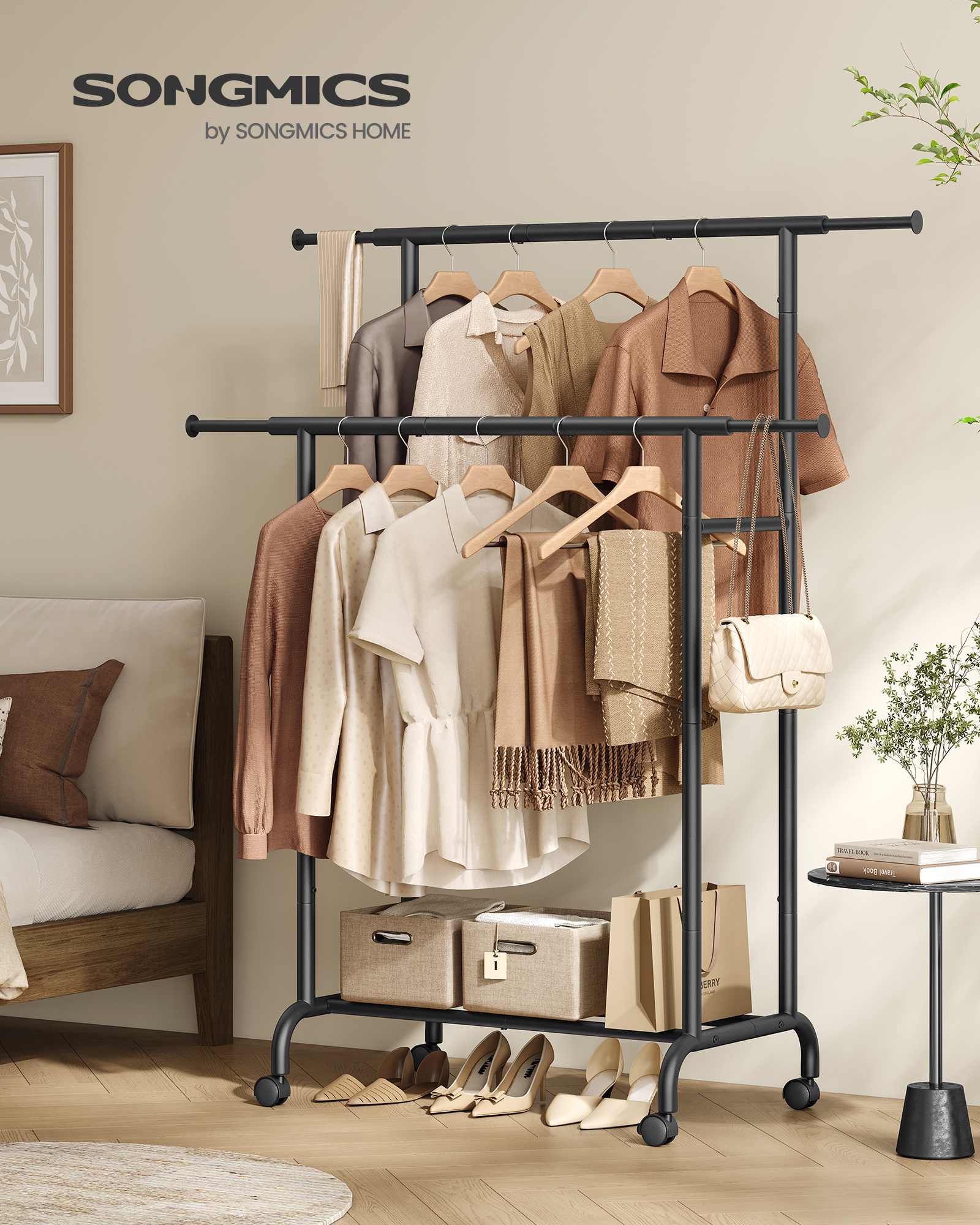 SONGMICS Customized Metal Cloth Hanger Garment Rack bedroom hanging clothes coat racks with wheels Clothing Display Rack