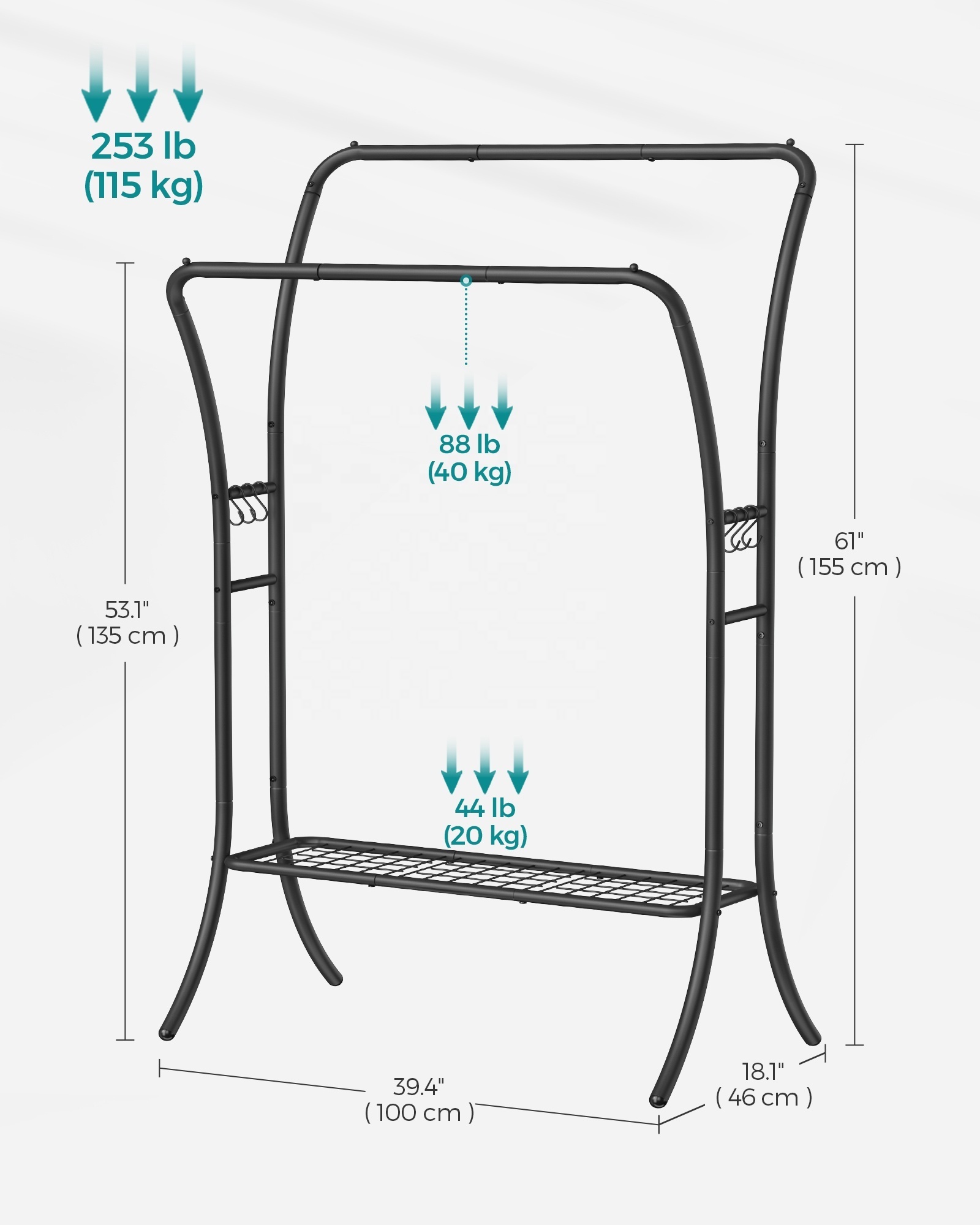 SONGMICS Wholesale floor standing hanging clothes Steel Clothes Rack Clothes Display Rack