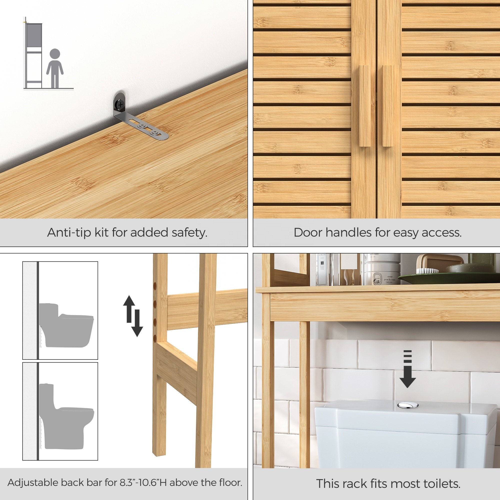 SONGMICS Multi Tier Bamboo storage Rack for Laundry Bathroom Over the Toilet Storage cabinet