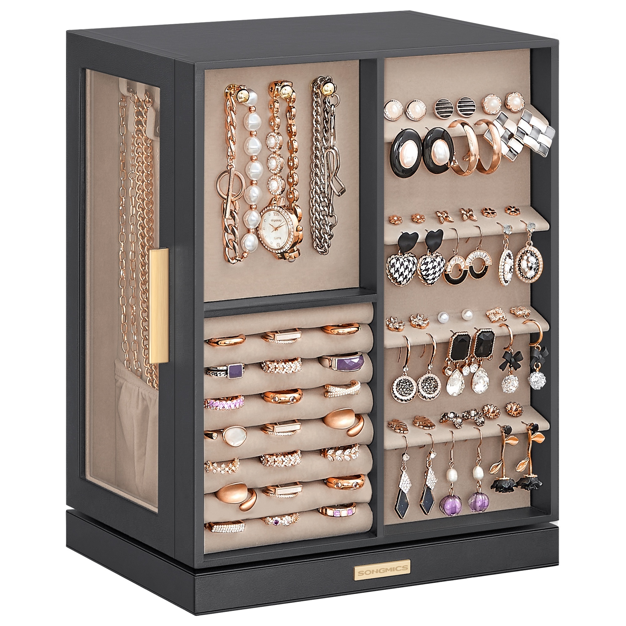 SONGMICS Jewelry Box 360 Rotating Open Design Jewelry Display Case Jewelry Organiser with 5 Drawers