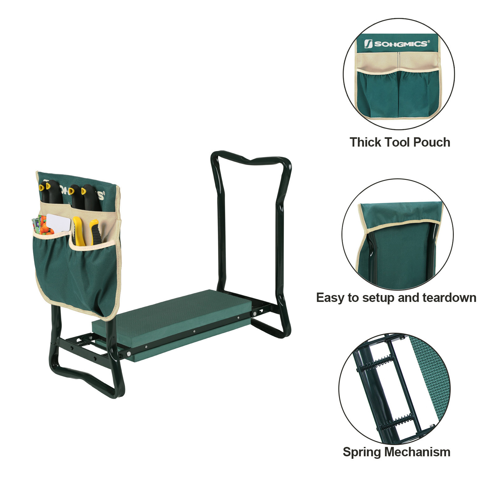 SONGMICS Garden Tools Heavy Duty Gardening Kneeling Bench with Tool Pouch Portable Foldable Garden Kneeler and Seat Stool