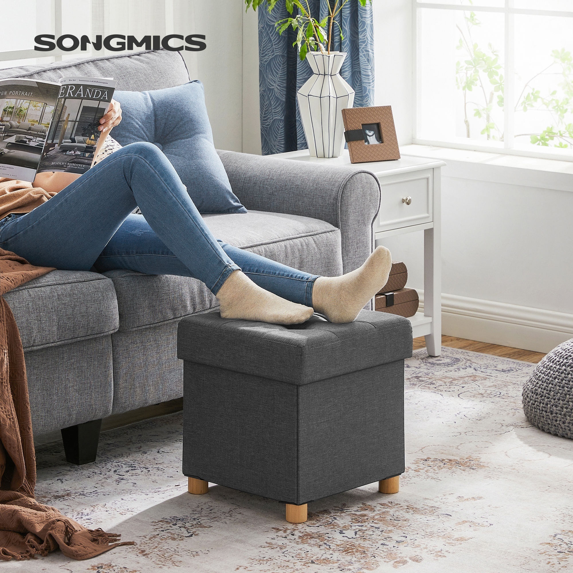 SONGMICS space save Sundries cube storage box Living Room Bedroom Detachable Storage pouf  Folding ottoman Stools