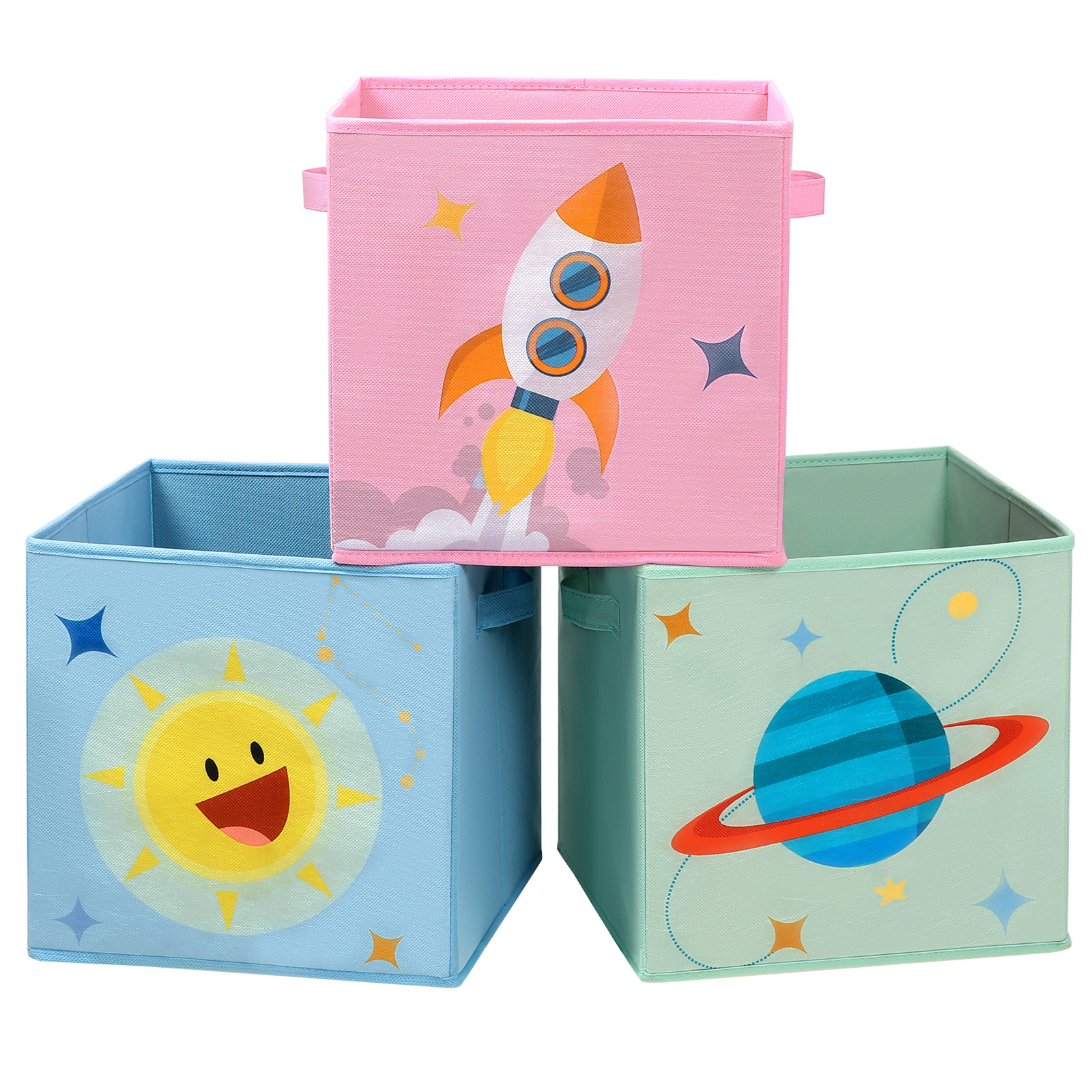 SONGMICS Cute Kids Toy Organizer baby Folding Storage Box Collapsible Fabric toys organizer storage with Animal Embroidery