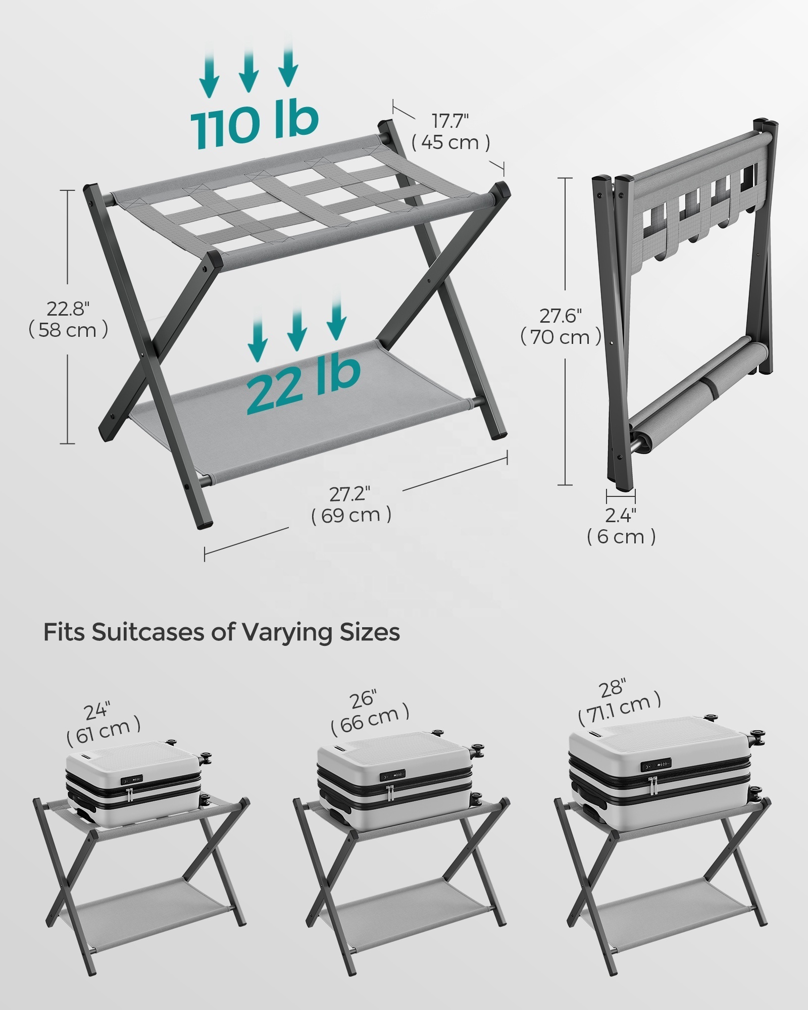 SONGMICS 2pcs Durable Suitcases Racks Foldable Baggage Carrier Holder Luggage Racks For Hotel Bedroom