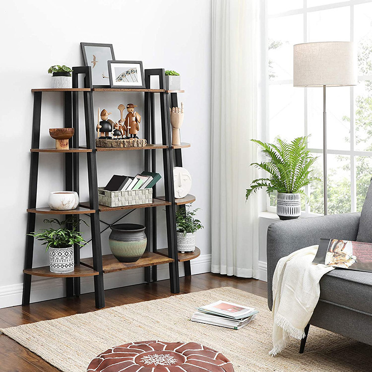 VASAGLE Home Office Wood Look Accent Furniture Industrial 4-Tier Ladder Bookcase Storage Rack Plant Stand Corner Shelf