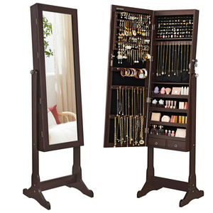 SONGMICS Full Length Mirror Standing Lights Jewelry Cabinet Eco Friendly Mirror Jewelry Armoire with LED