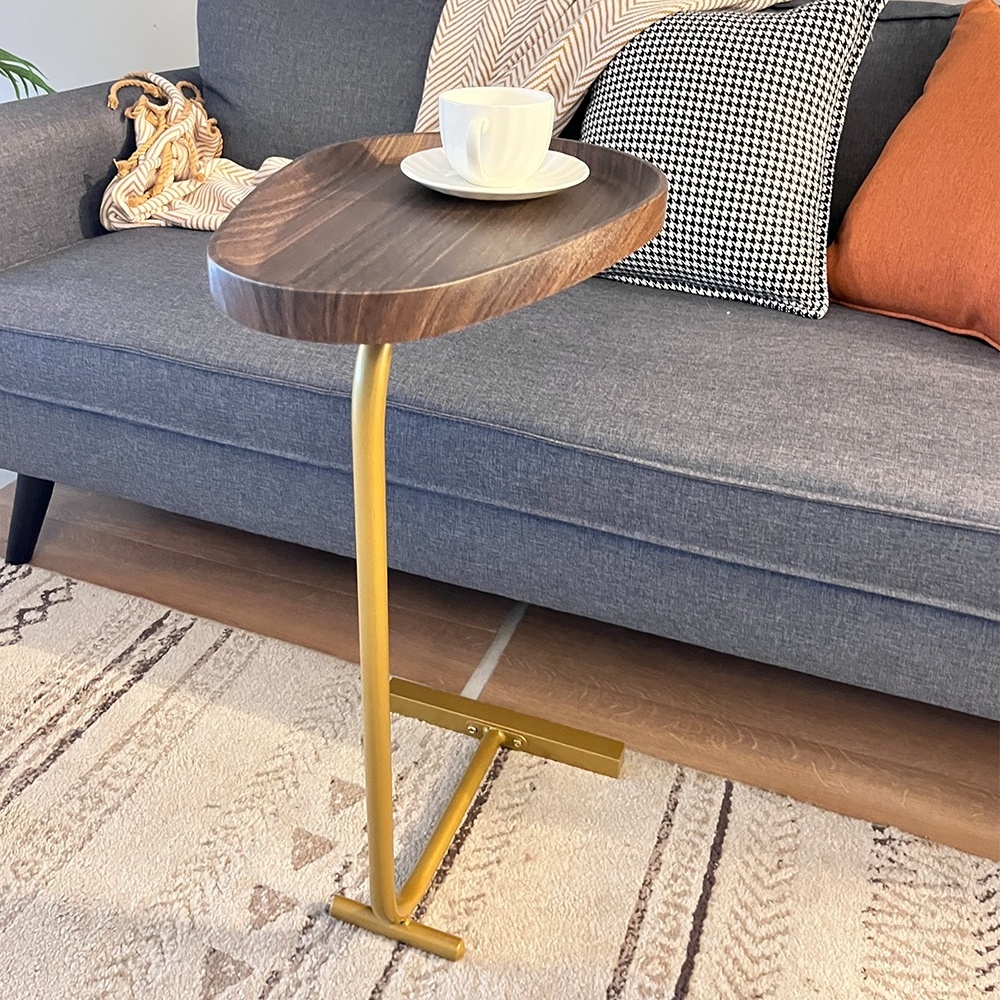 VASAGLE Modern C Type sofa Side Table with gold metal frame KD living room furniture easy to assemble Antique Coffee Table