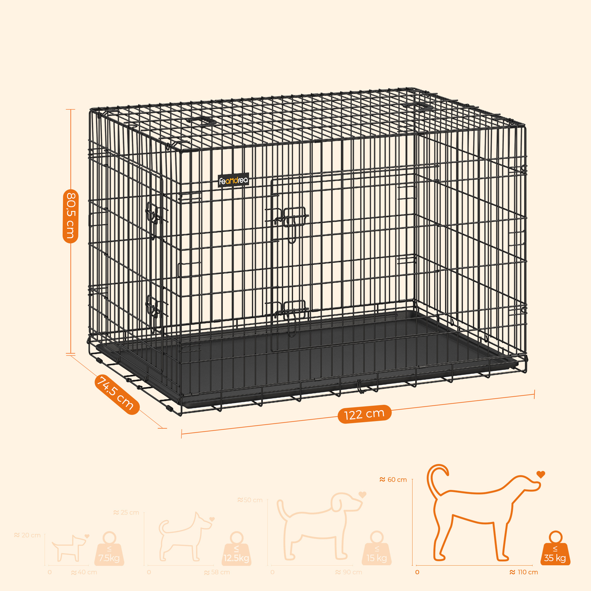 Feandrea Wholesale Dog Kennel  Eco-Friendly Folding Cage Metal Wire Durable Dog Crate for large Pet dog